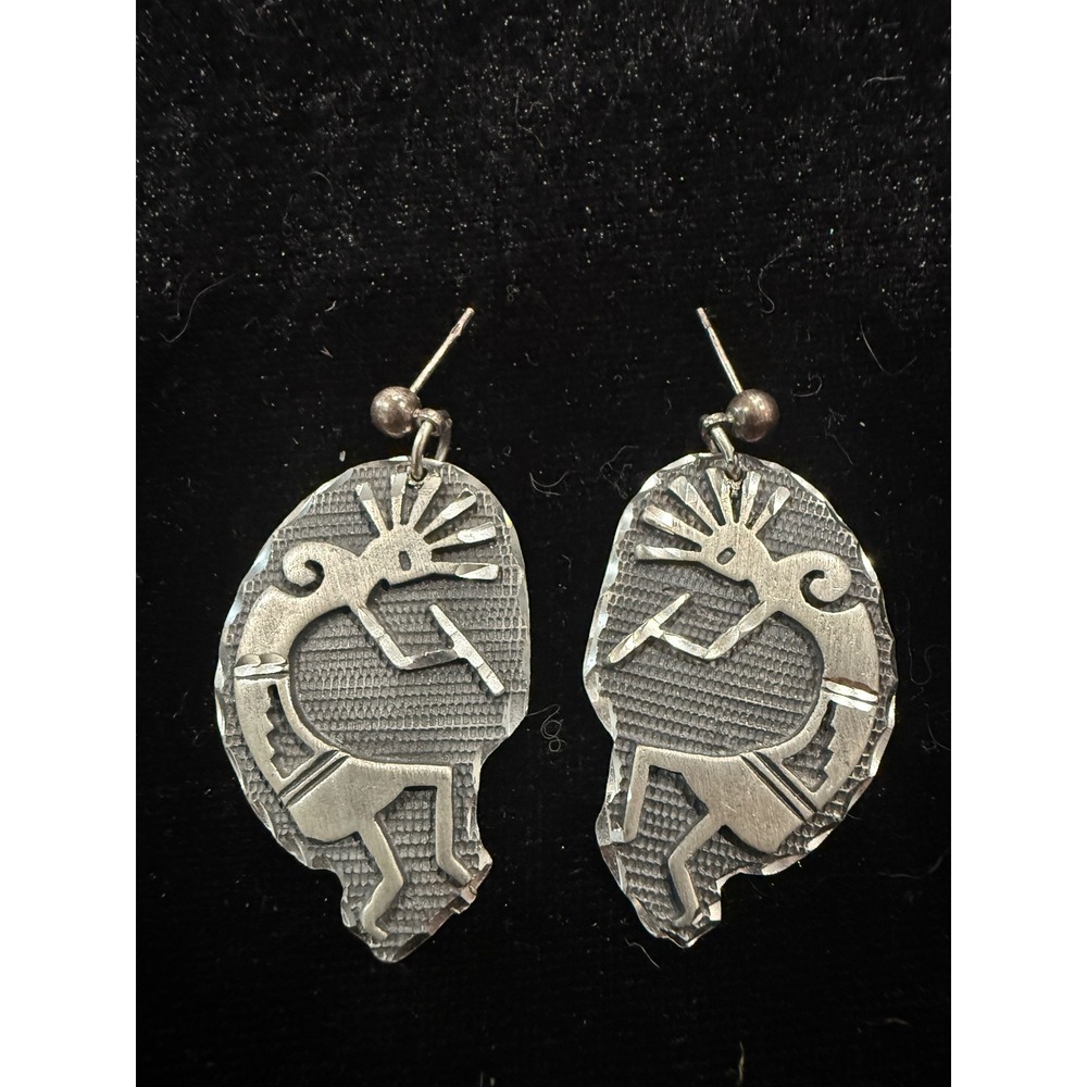 Vintage Sterling Silver Kokopelli Flute Player Dangle Earrings Southwestern
